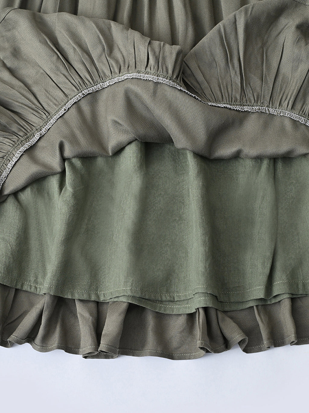 Girls Cotton Woven Dress with Aari Work Embroidered Yoke & Puff Sleeves - Olive- MADR680U