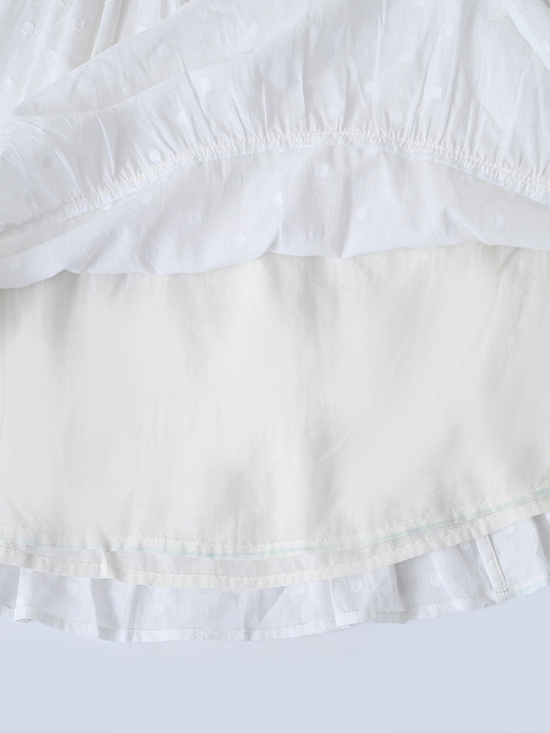 Girls Cotton Woven Dress with Aari Work Embroidered Yoke & Puff Sleeves - White- MADR681U