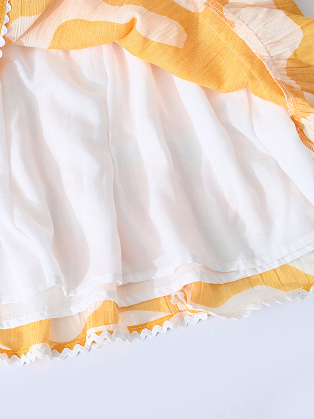 Girls Cotton Woven Dress with Aari Work Embroidered Yoke & Puff Sleeves -Yellow- MADR682U