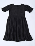 Girls Cotton Woven Dress with Aari Work Embroidered Yoke & Puff Sleeves -Black- MADR683U