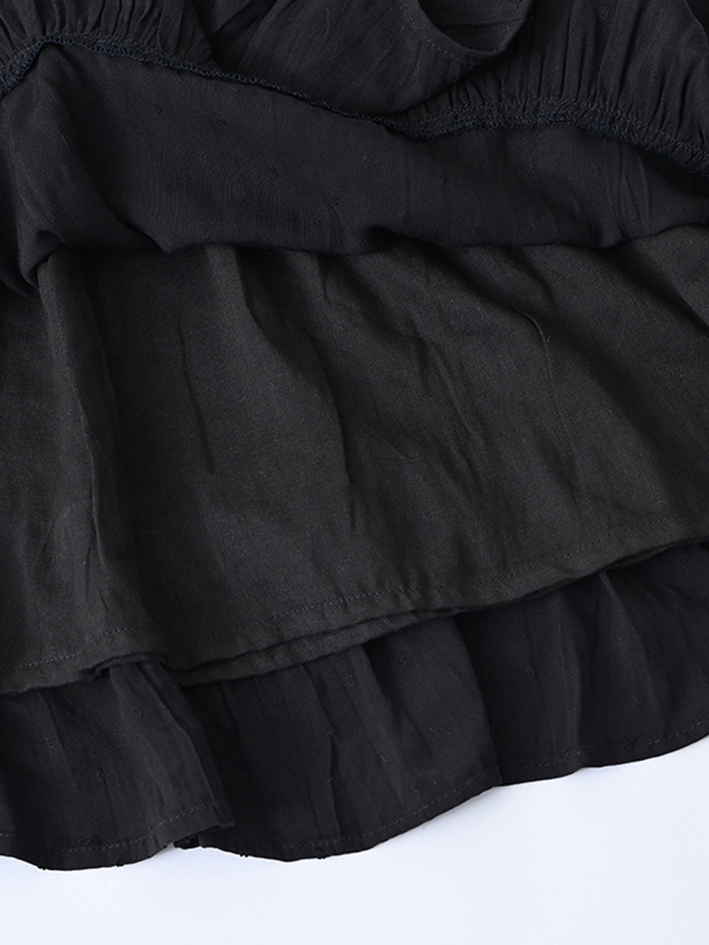 Girls Cotton Woven Dress with Aari Work Embroidered Yoke & Puff Sleeves -Black- MADR683U