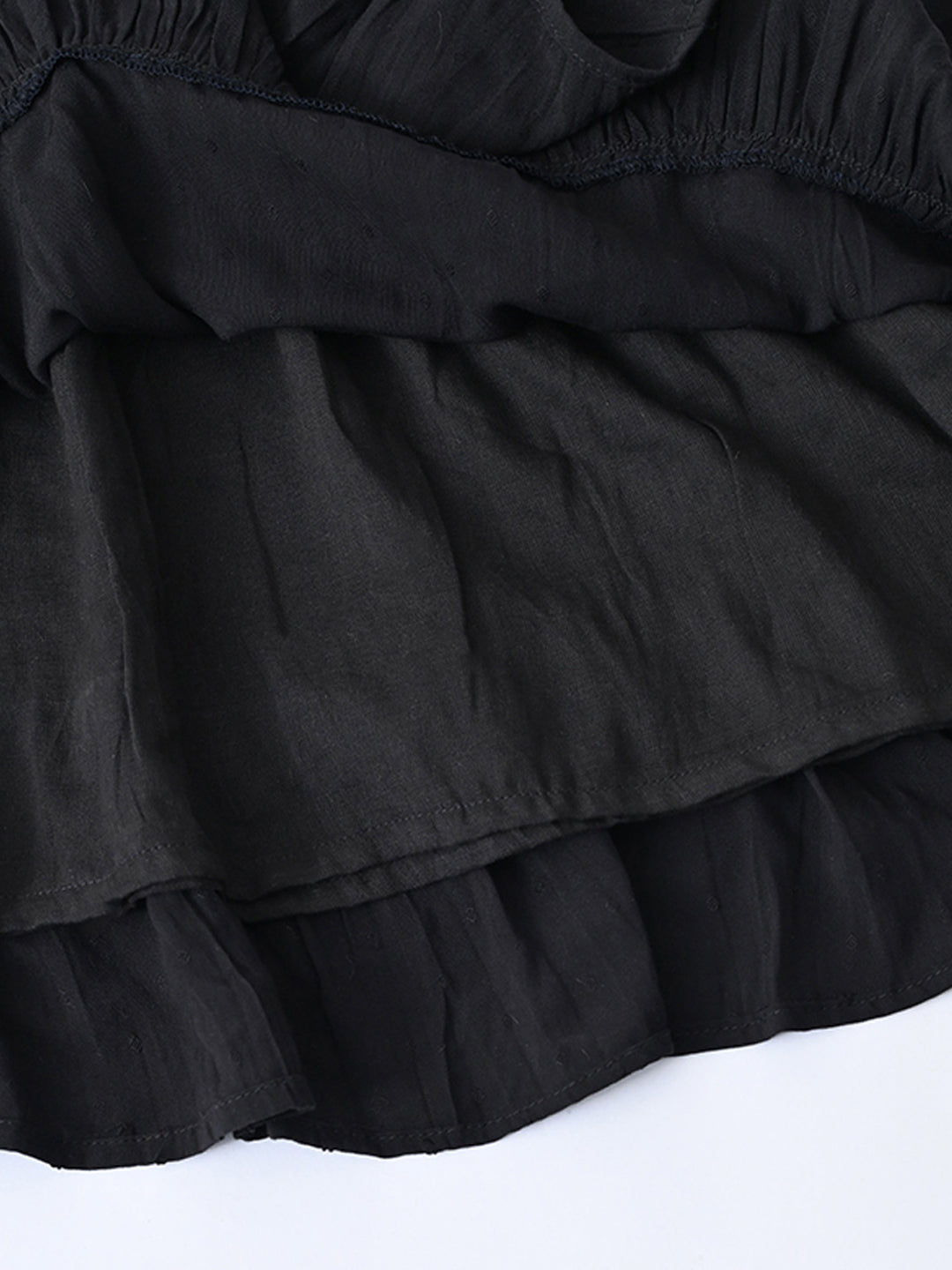 Girls Cotton Woven Dress with Aari Work Embroidered Yoke & Puff Sleeves -Black- MADR683U