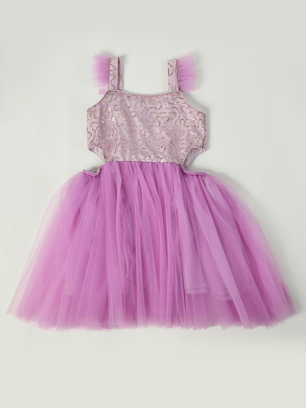 Girls Lavender Sequin Tulle Party Dress-PW171T