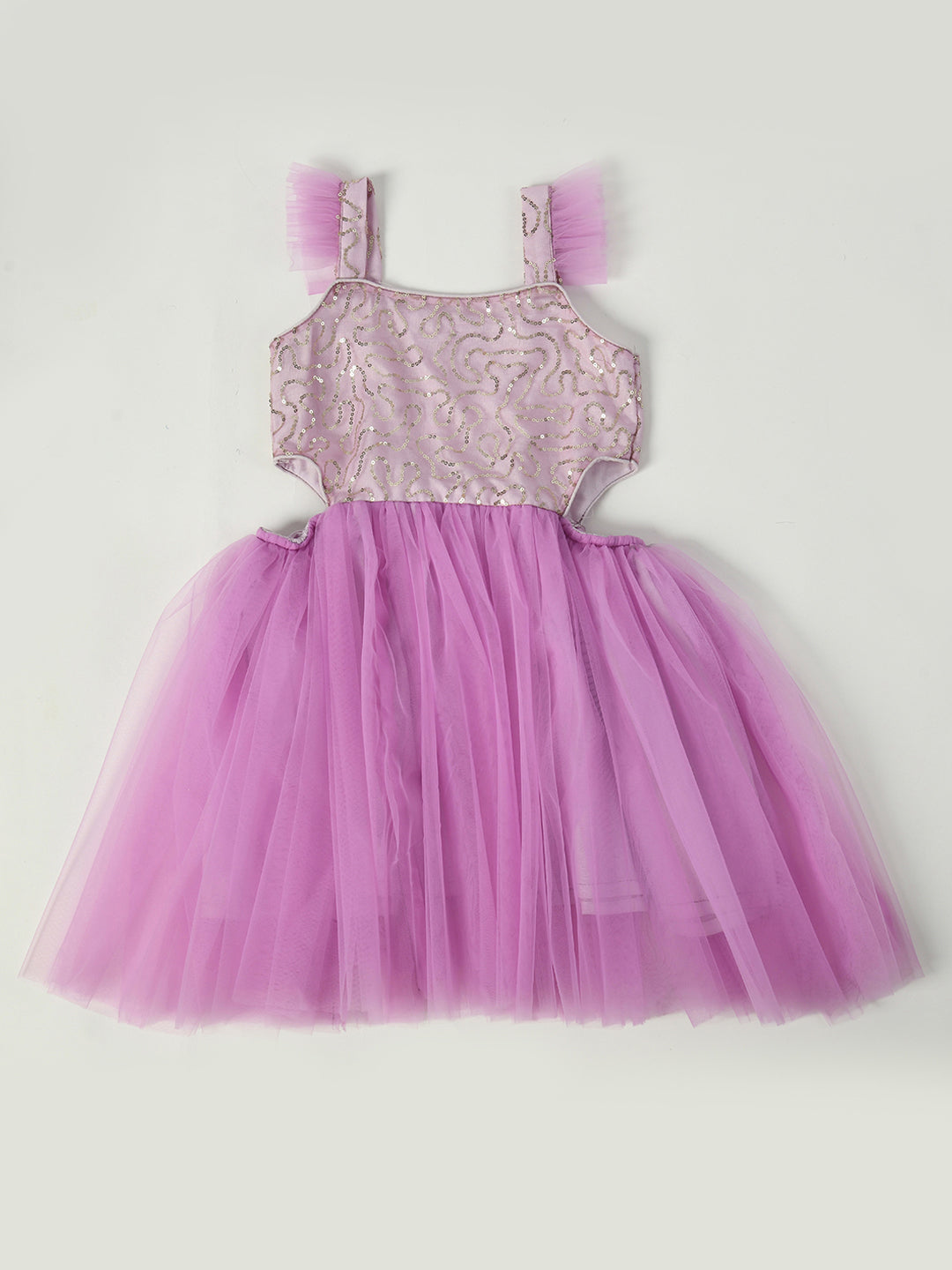 Girls Lavender Sequin Tulle Party Dress-PW171T