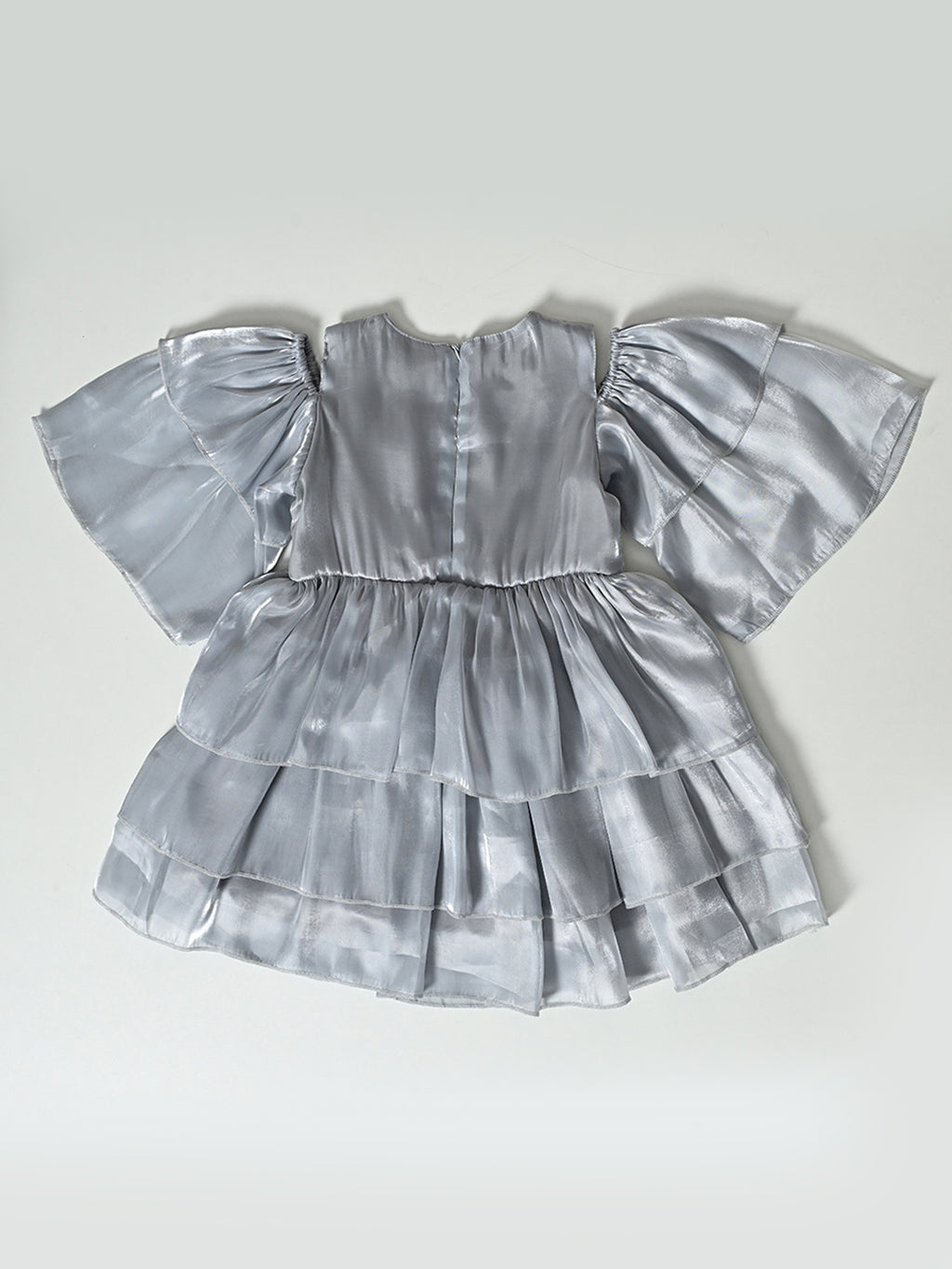 Girls Silver Puff Sleeve Party Dress- PW331Z