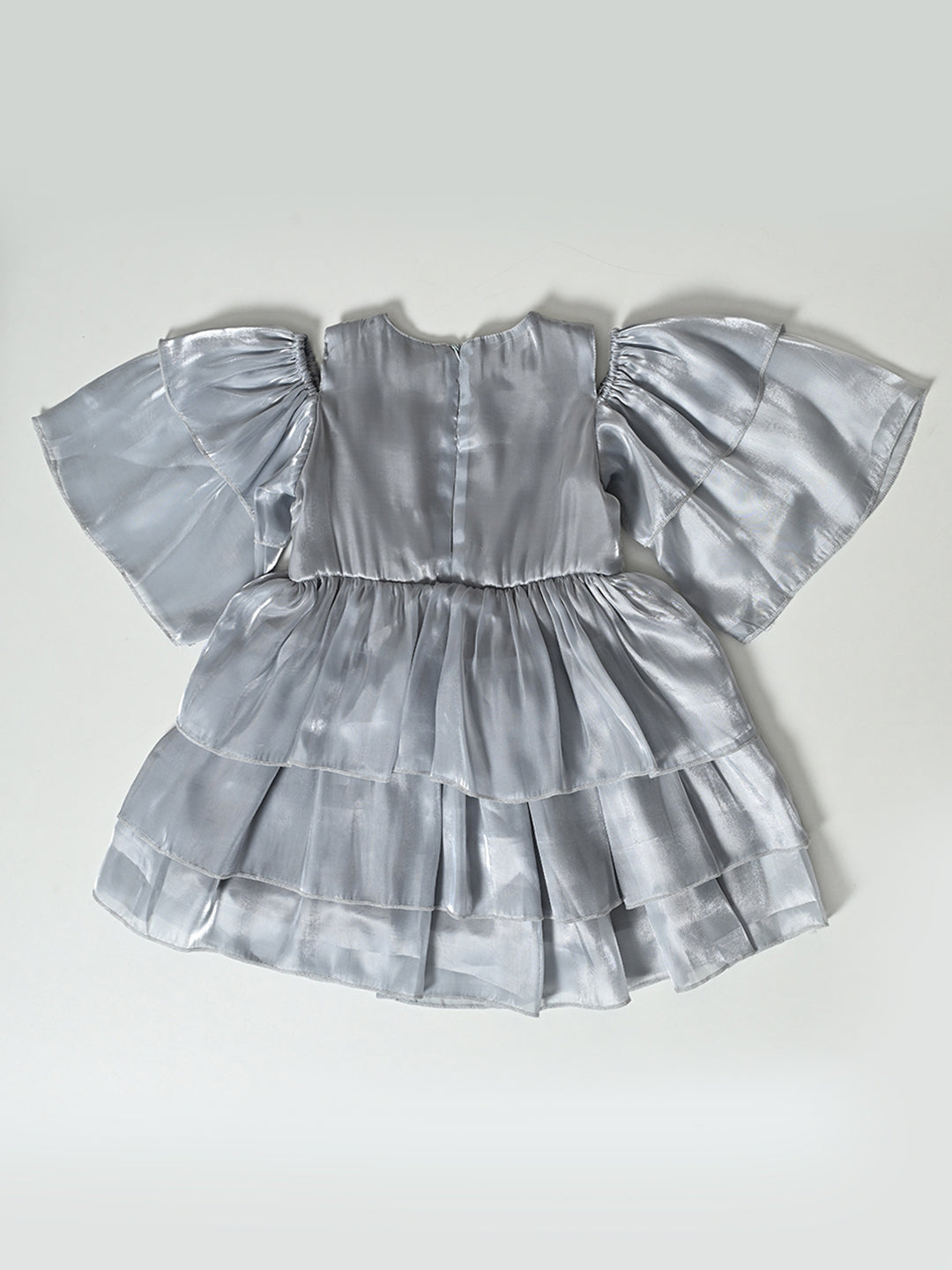 Girls Silver Puff Sleeve Party Dress- PW331Z