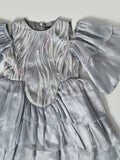 Girls Silver Puff Sleeve Party Dress- PW331Z