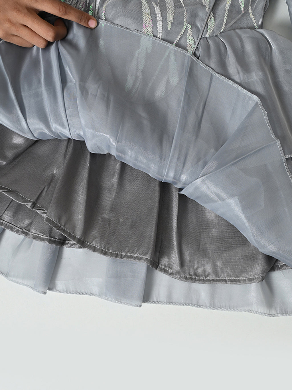 Girls Silver Puff Sleeve Party Dress- PW331Z