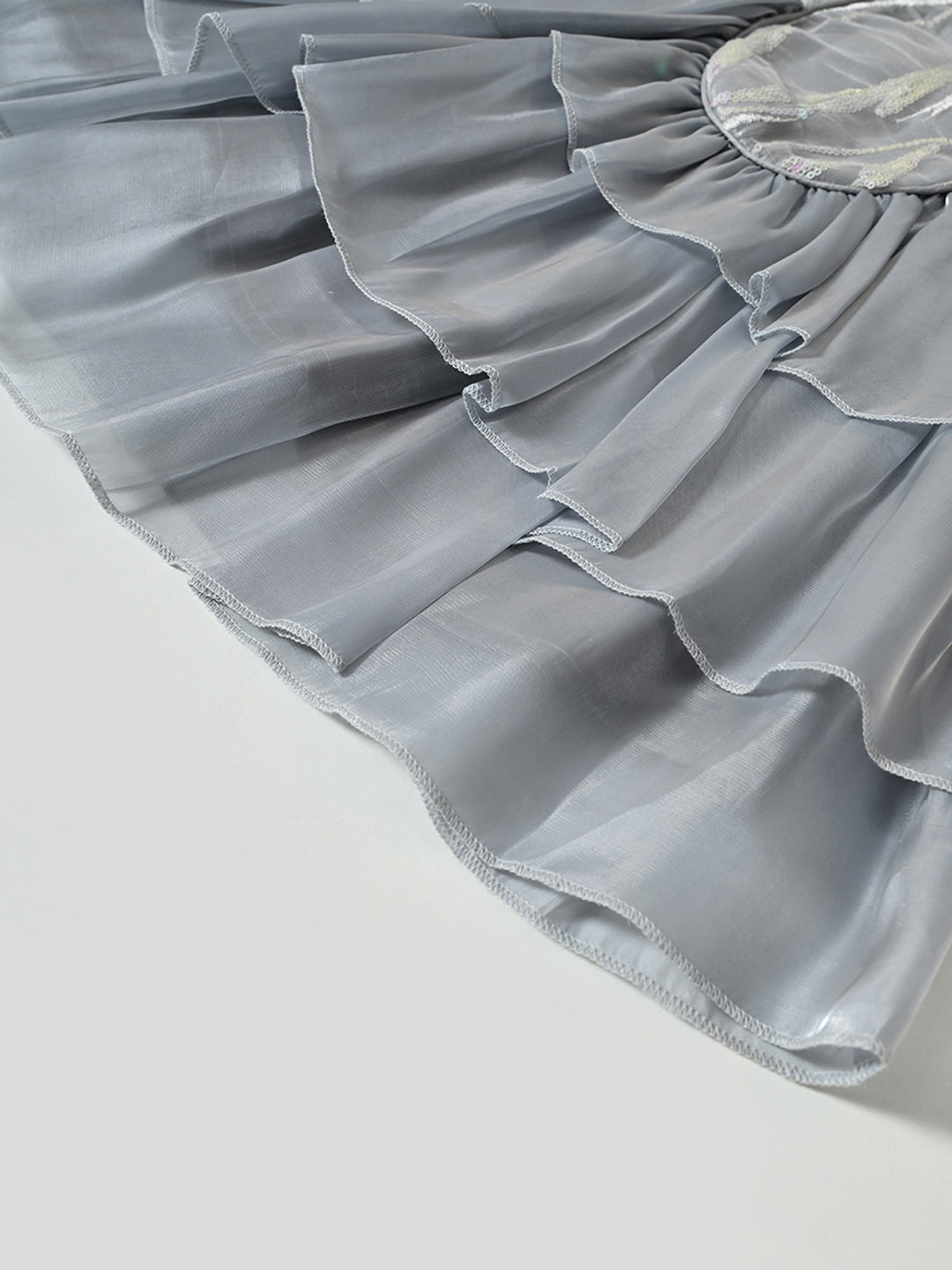 Girls Silver Puff Sleeve Party Dress- PW331Z