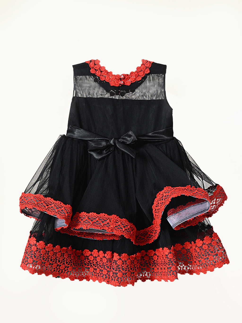 Girls Black Red Layered Party Dress- PW340X