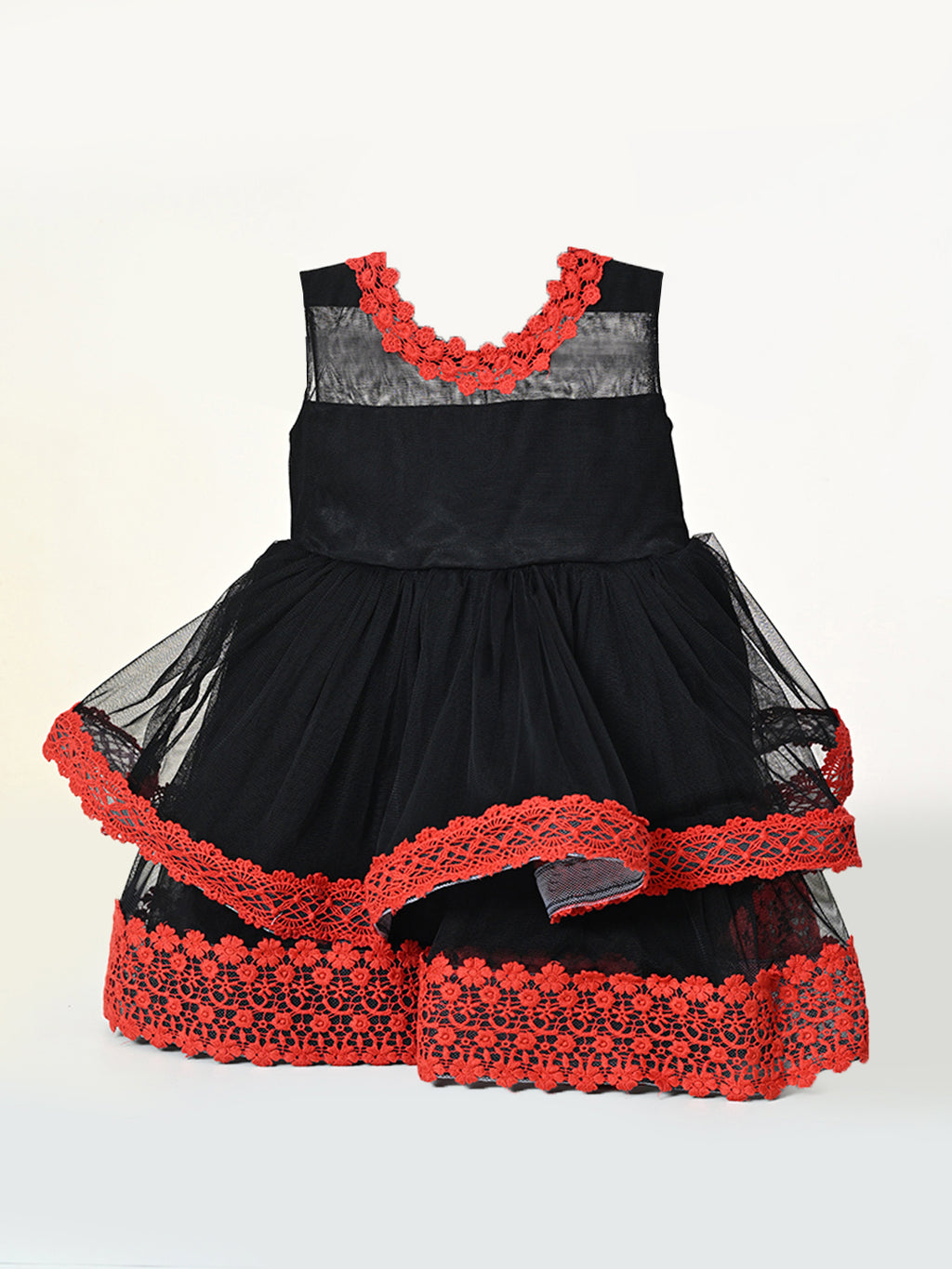Girls Black Red Layered Party Dress- PW340X