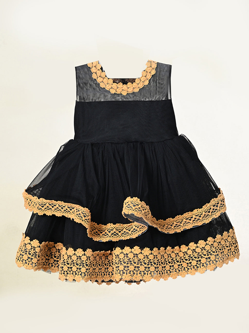 Girls Black Gold Embellished Party Dress- PW341X