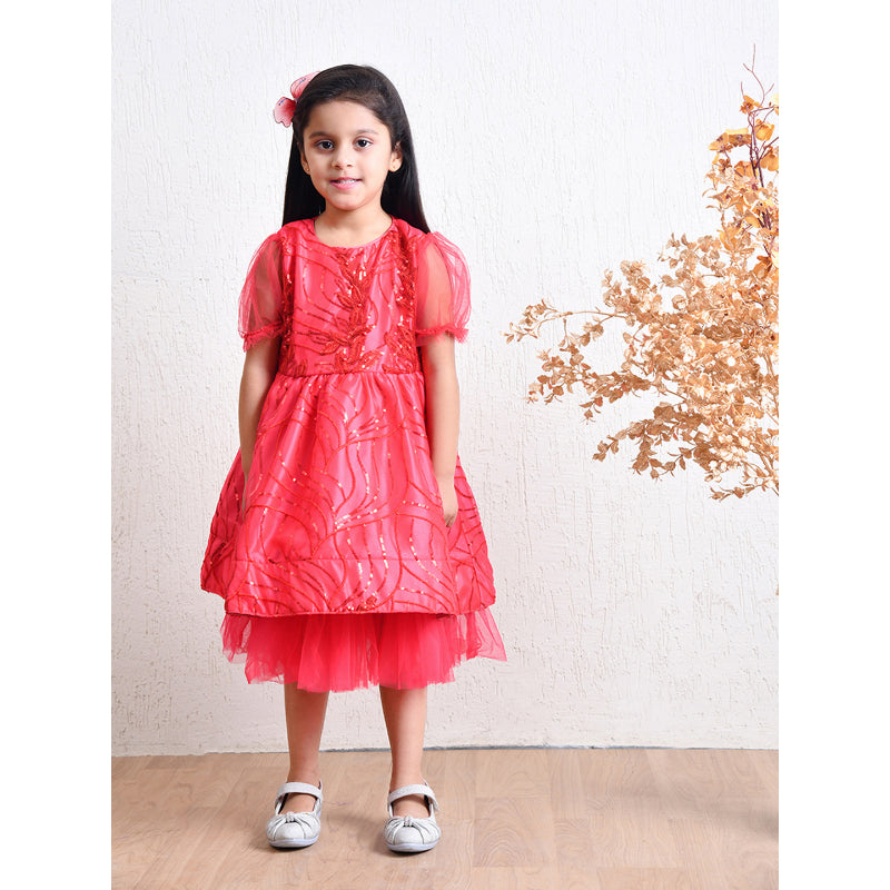 Girls Red Layered Party Dress- PW397V