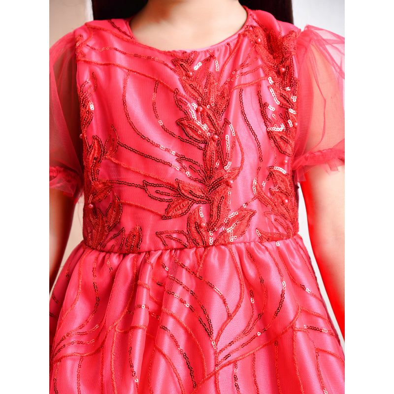Girls Red Layered Party Dress- PW397V