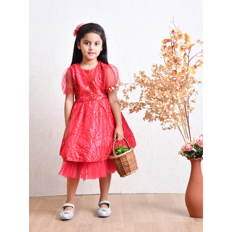 Girls Red Layered Party Dress- PW397V
