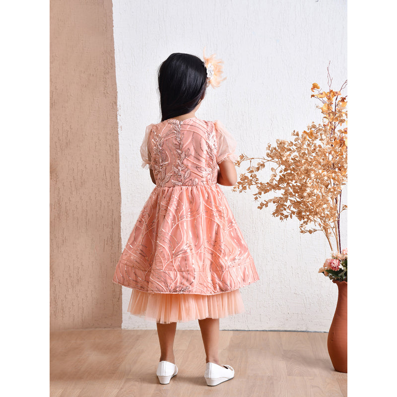 Girls Peach Shimmer Tulle Party Dress- PW399V