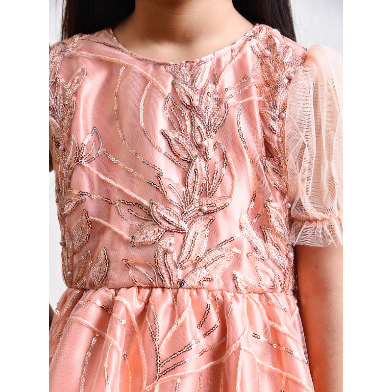Girls Peach Shimmer Tulle Party Dress- PW399V
