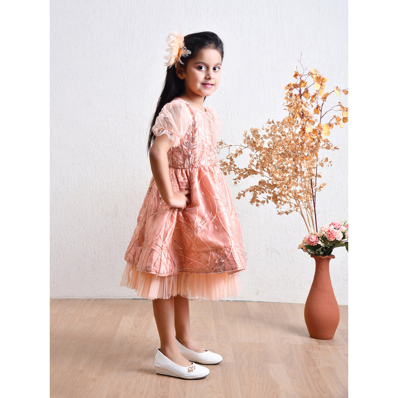 Girls Peach Shimmer Tulle Party Dress- PW399V