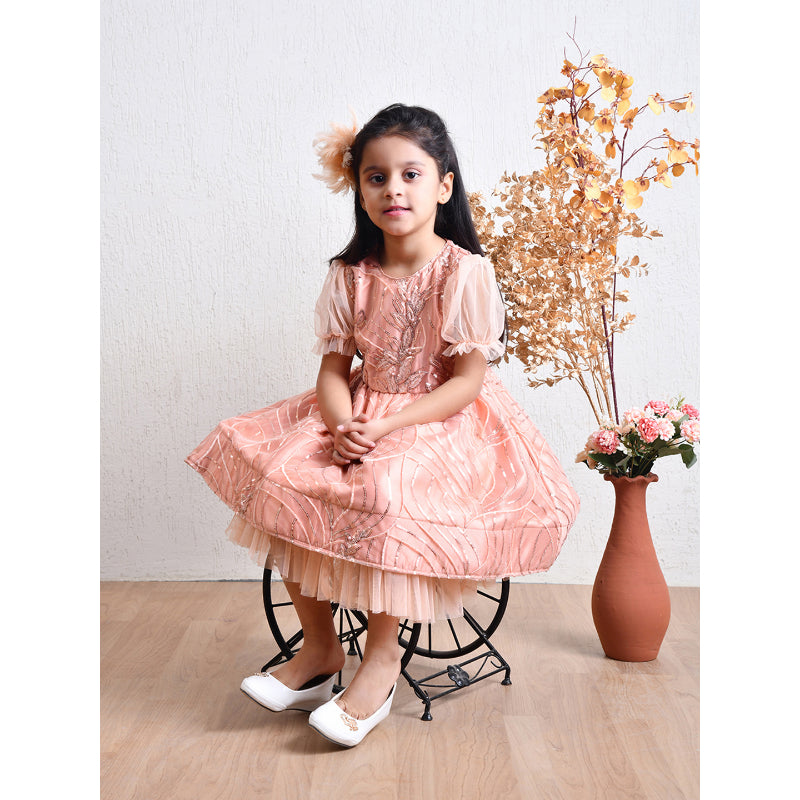 Girls Peach Shimmer Tulle Party Dress- PW399V