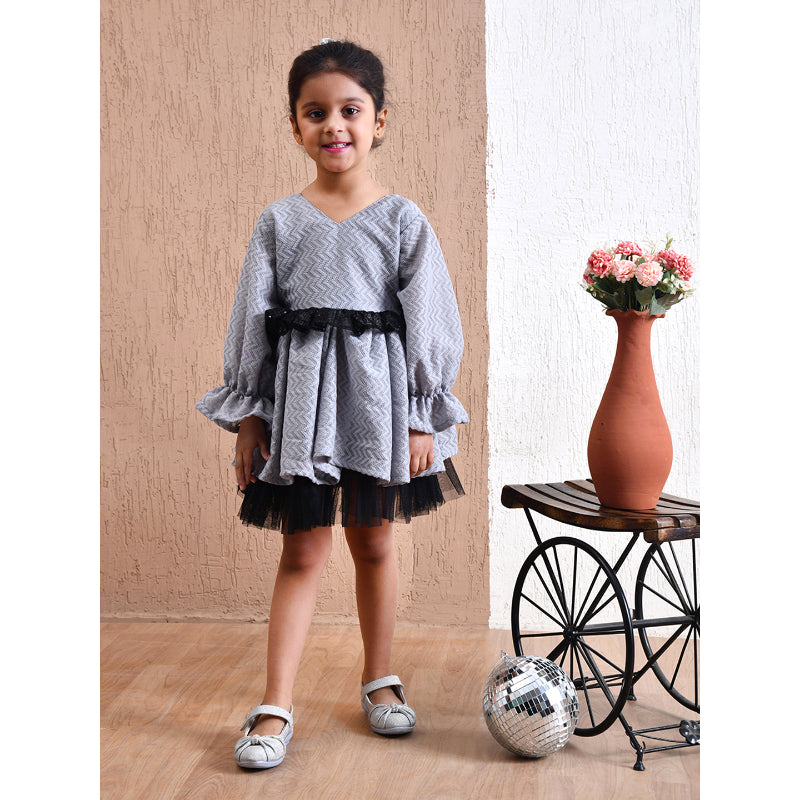 Girls Grey Bow Peplum Party Dress- PW402X