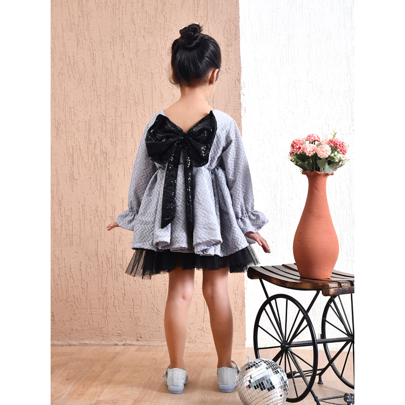 Girls Grey Bow Peplum Party Dress- PW402X