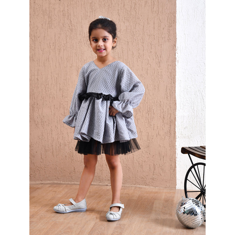Girls Grey Bow Peplum Party Dress- PW402X