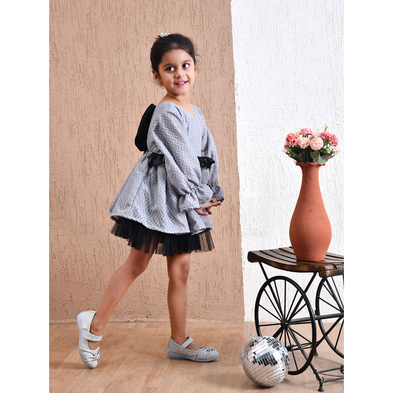 Girls Grey Bow Peplum Party Dress- PW402X