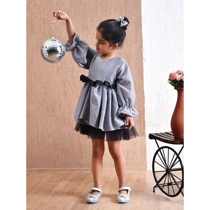 Girls Grey Bow Peplum Party Dress- PW402X