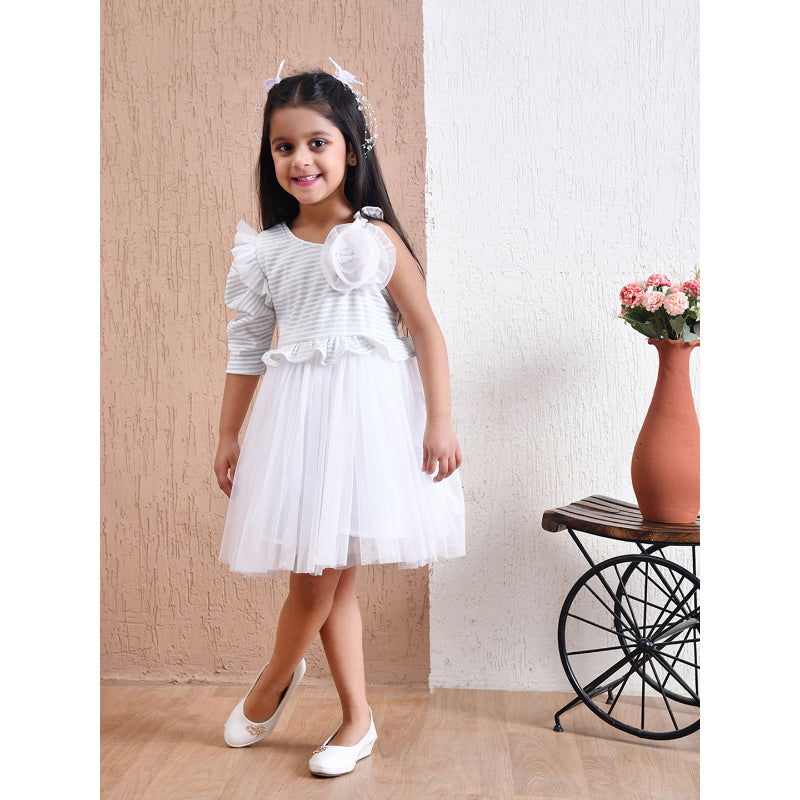 Girls White Bow Tulle Party Dress- PW404U