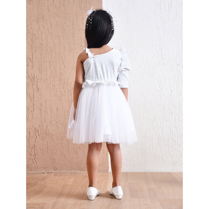 Girls White Bow Tulle Party Dress- PW404U