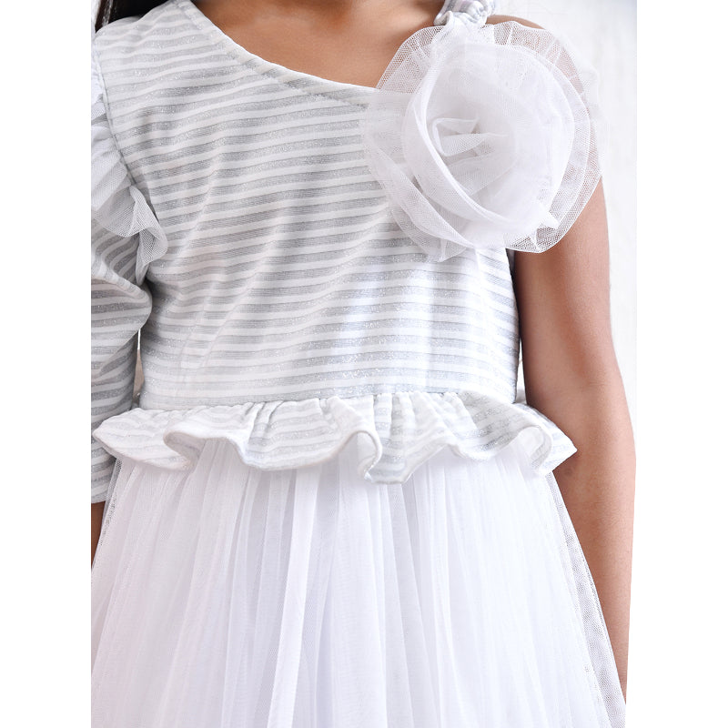Girls White Bow Tulle Party Dress- PW404U