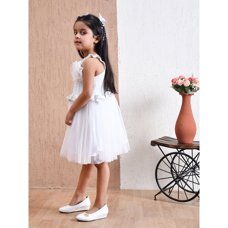 Girls White Bow Tulle Party Dress- PW404U