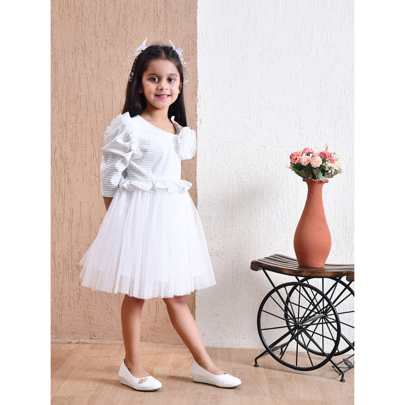Girls White Bow Tulle Party Dress- PW404U
