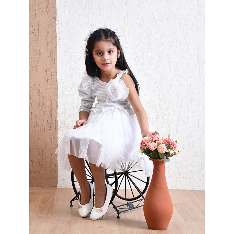 Girls White Bow Tulle Party Dress- PW404U