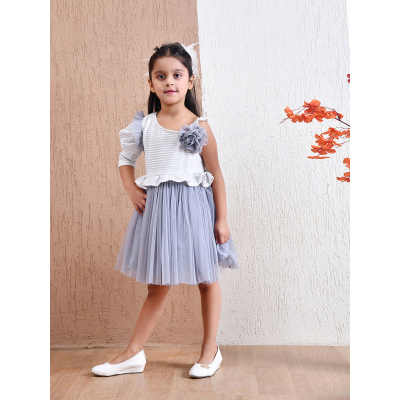 Girls Blue Striped Party Dress- PW405U