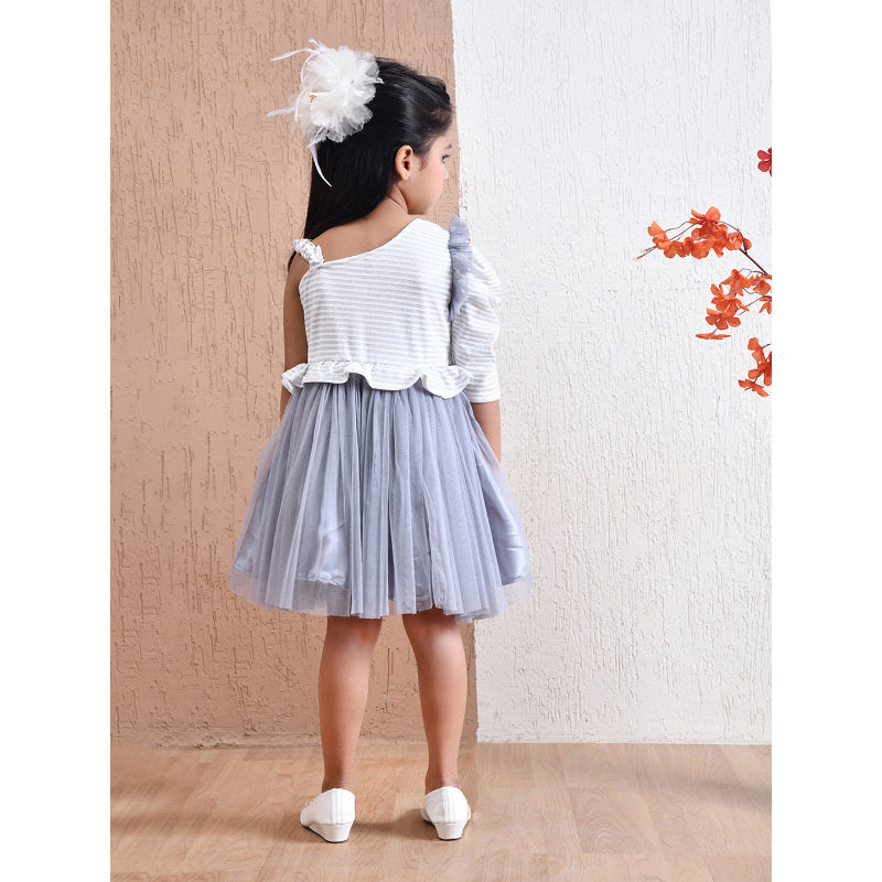 Girls Blue Striped Party Dress- PW405U
