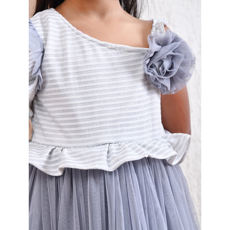 Girls Blue Striped Party Dress- PW405U