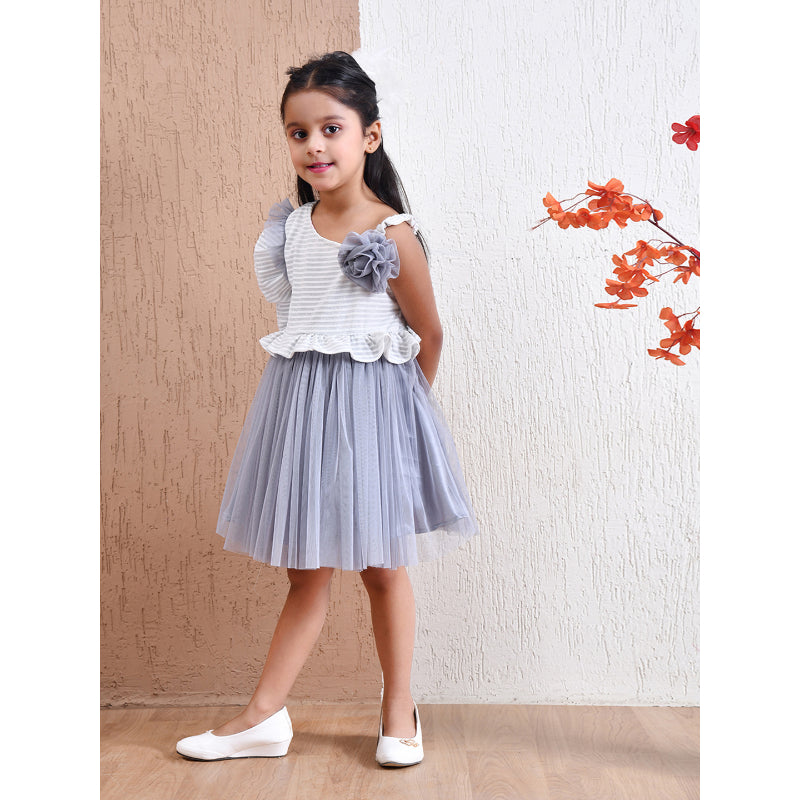 Girls Blue Striped Party Dress- PW405U