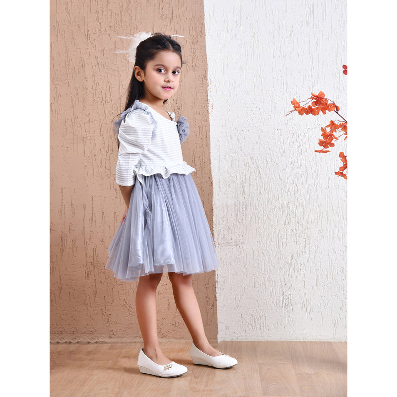 Girls Blue Striped Party Dress- PW405U
