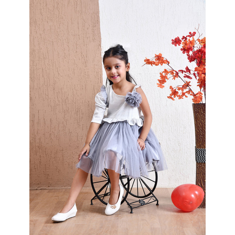 Girls Blue Striped Party Dress- PW405U