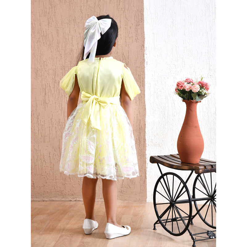 Girls Yellow Floral Tulle Party Dress- PW406X