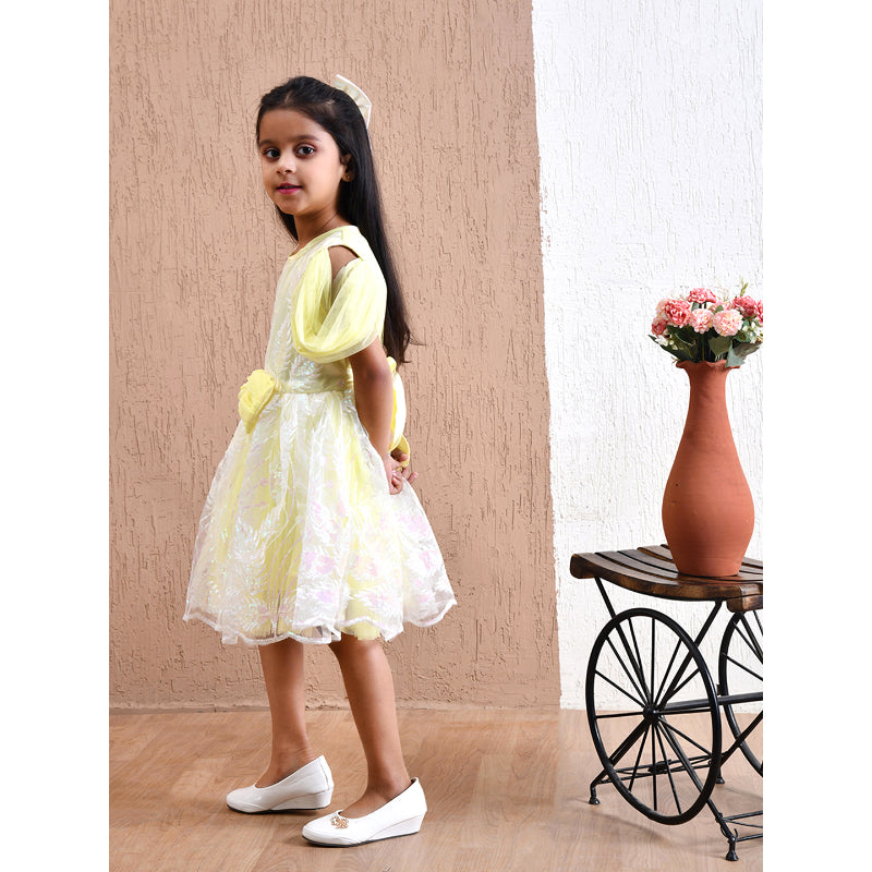 Girls Yellow Floral Tulle Party Dress- PW406X