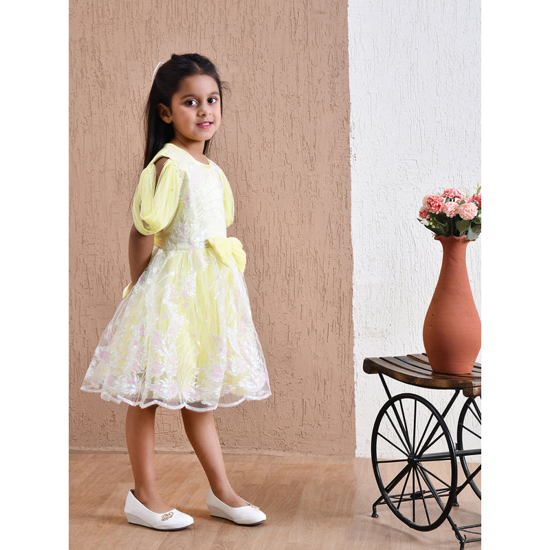 Girls Yellow Floral Tulle Party Dress- PW406X