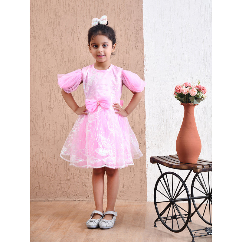 Girls Pink Floral Party Dress- PW407X