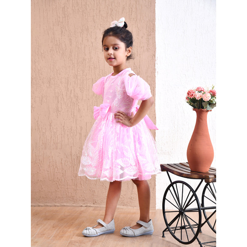 Girls Pink Floral Party Dress- PW407X