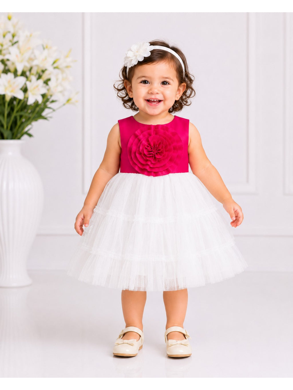 Girls Red and White Layered Party Dress- PW427Y