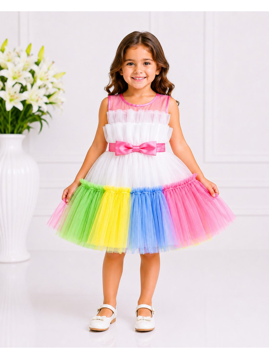 Girls Multicolor Tulle Party Dress- PW429Y
