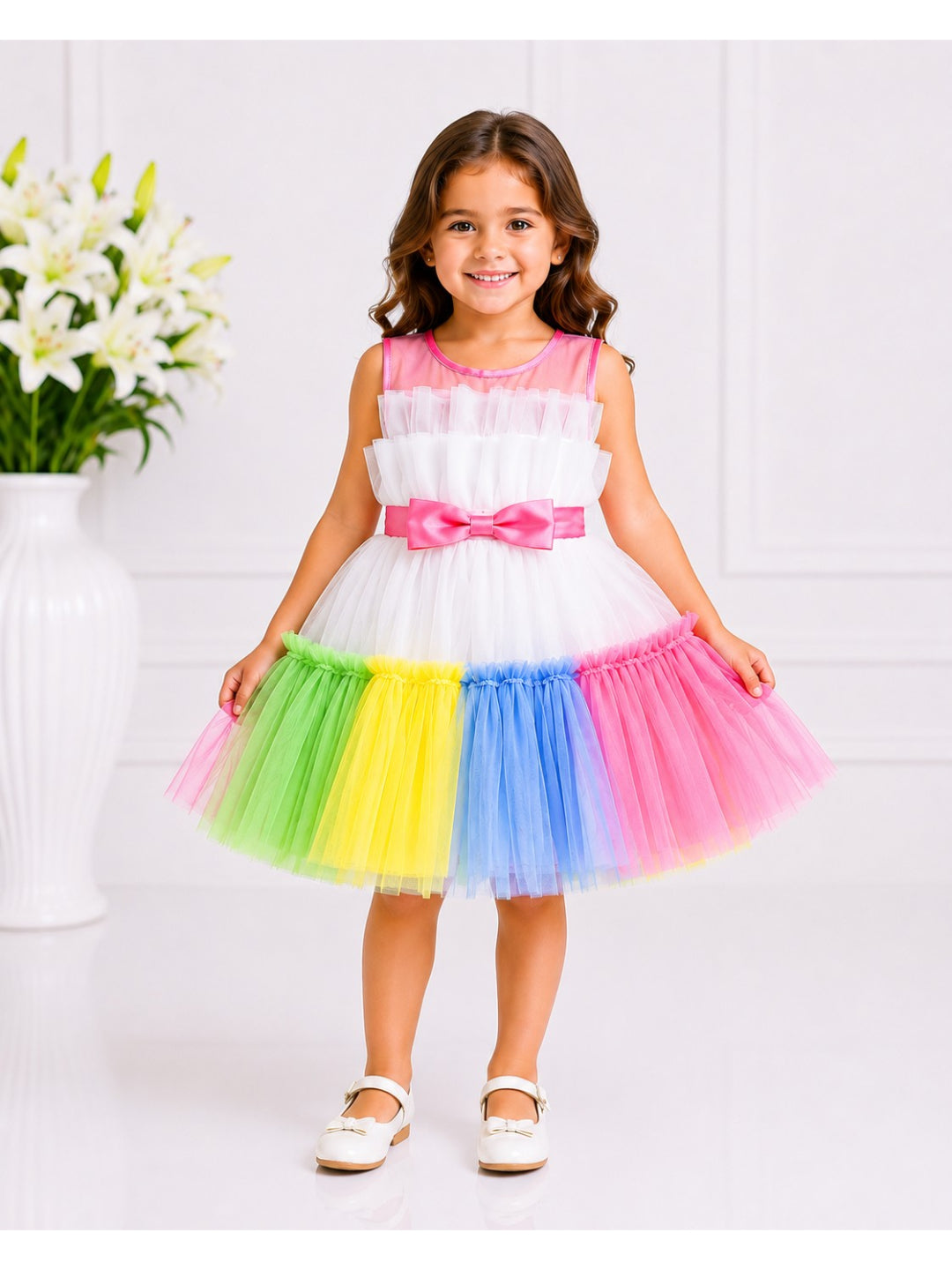 Girls Multicolor Tulle Party Dress- PW429Y