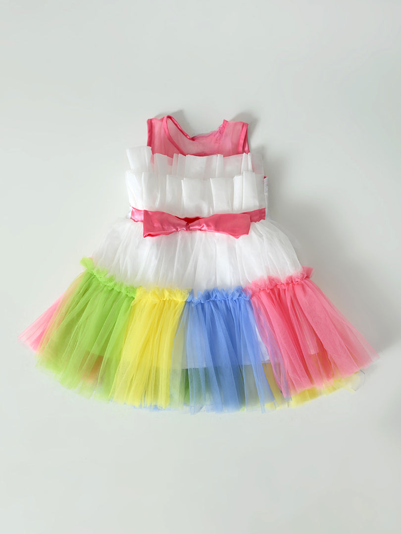 Girls Multicolor Tulle Party Dress- PW429Y