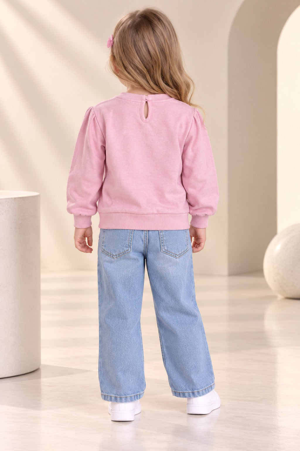 Girls Floral Embroidered Sweatshirt with Ruffle Shoulders-WIN81J